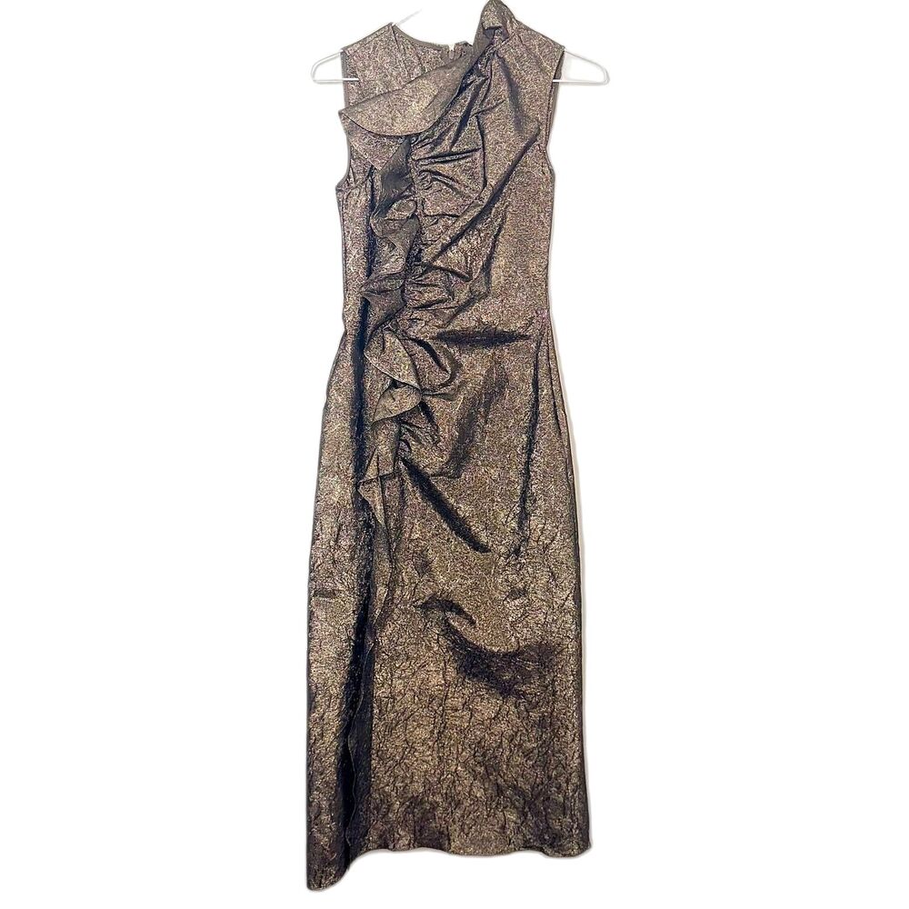 Ulla Johnson Demetria Taffeta Midi Dress - Metallic 0 - Picture 4 of 7